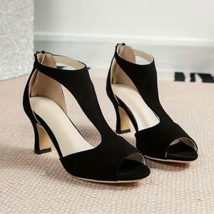 Women's Cutout Design Block Heels, Stylish Peep Toe Back Zipper Pumps, Fashion